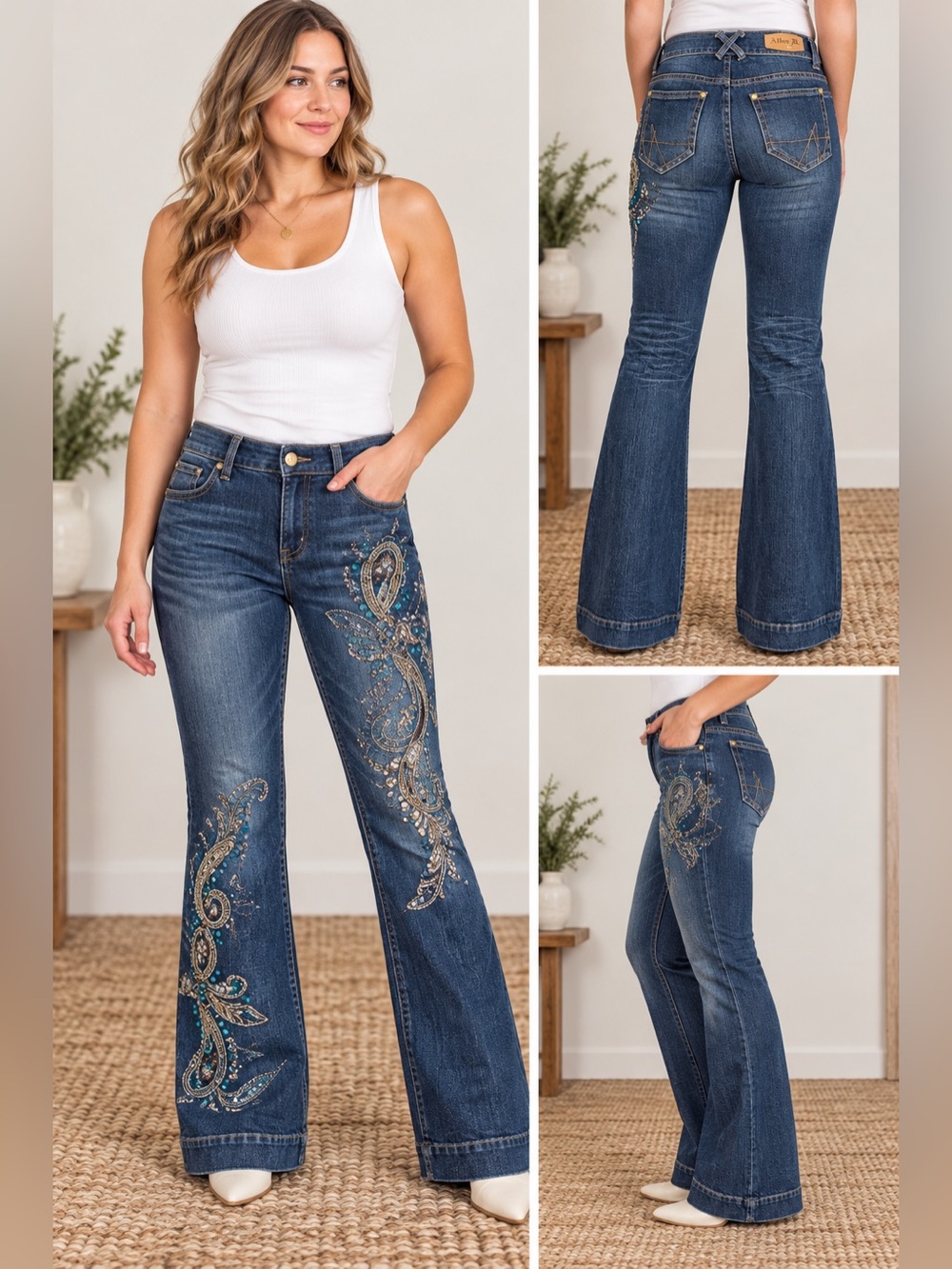 ALLEN B SCHWARTZ Size 28 EMBELLISHED JEWELED JEANS 35" Inseam